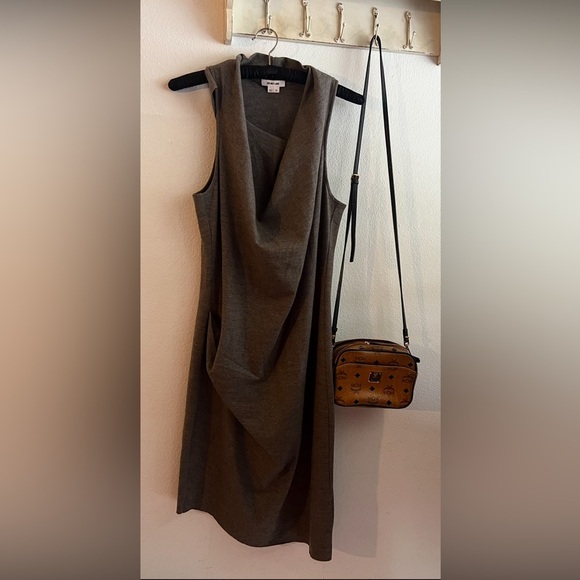 EUC Helmet Lang wool sheath asymmetrical dress medium sleeveless cowlneck - Picture 4 of 6